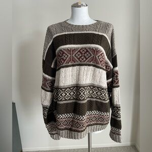 Vintage NEO Men's Patterned Sweater - Brown and Cream MADE IN USA